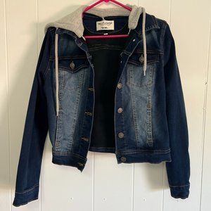 Wallflower Denim Jacket with Removable Knit Hood, Size Small